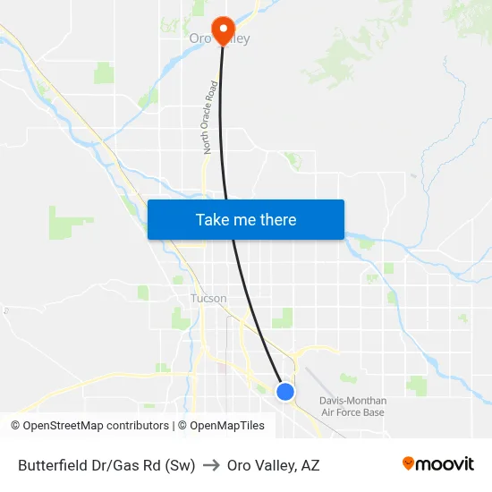 Butterfield Dr/Gas Rd (Sw) to Oro Valley, AZ map