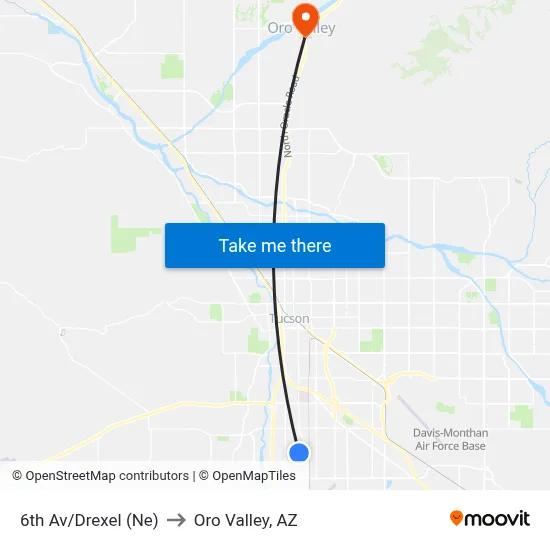 6th Av/Drexel (Ne) to Oro Valley, AZ map