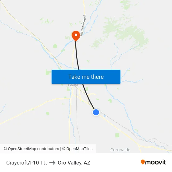 Craycroft/I-10 Ttt to Oro Valley, AZ map