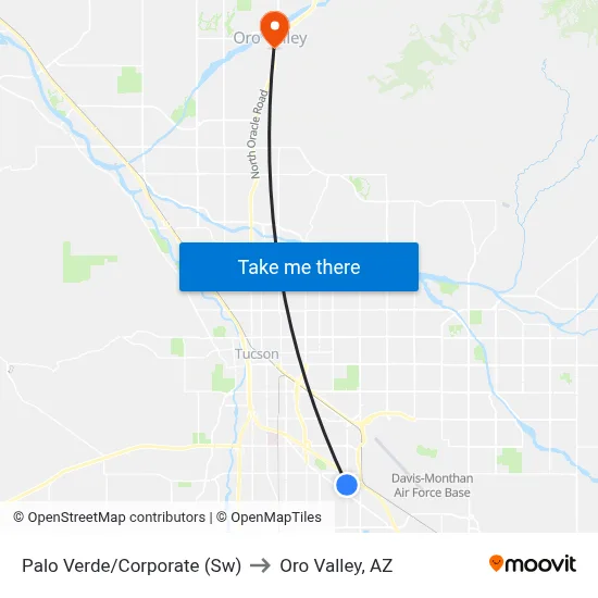 Palo Verde/Corporate (Sw) to Oro Valley, AZ map
