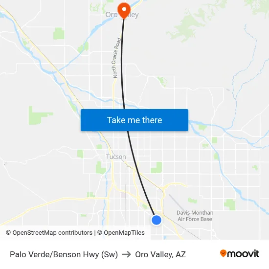 Palo Verde/Benson Hwy (Sw) to Oro Valley, AZ map