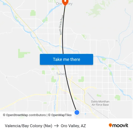 Valencia/Bay Colony (Nw) to Oro Valley, AZ map