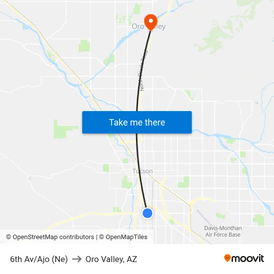 6th Av/Ajo (Ne) to Oro Valley, AZ map