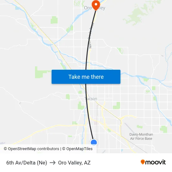 6th Av/Delta (Ne) to Oro Valley, AZ map