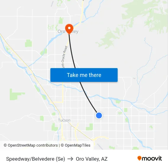 Speedway/Belvedere (Se) to Oro Valley, AZ map