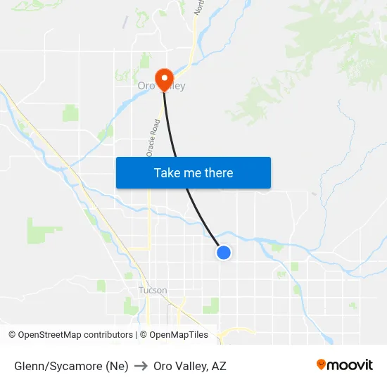 Glenn/Sycamore (Ne) to Oro Valley, AZ map