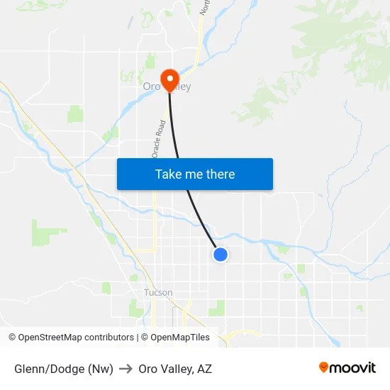Glenn/Dodge (Nw) to Oro Valley, AZ map
