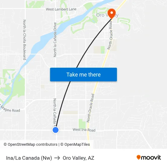 Ina/La Canada (Nw) to Oro Valley, AZ map