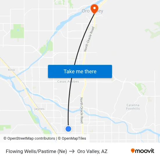 Flowing Wells/Pastime (Ne) to Oro Valley, AZ map