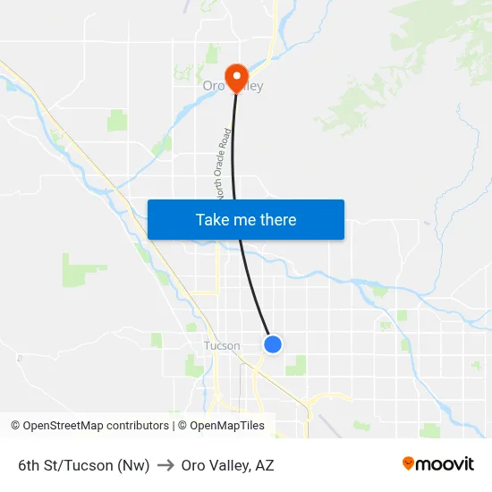 6th St/Tucson (Nw) to Oro Valley, AZ map