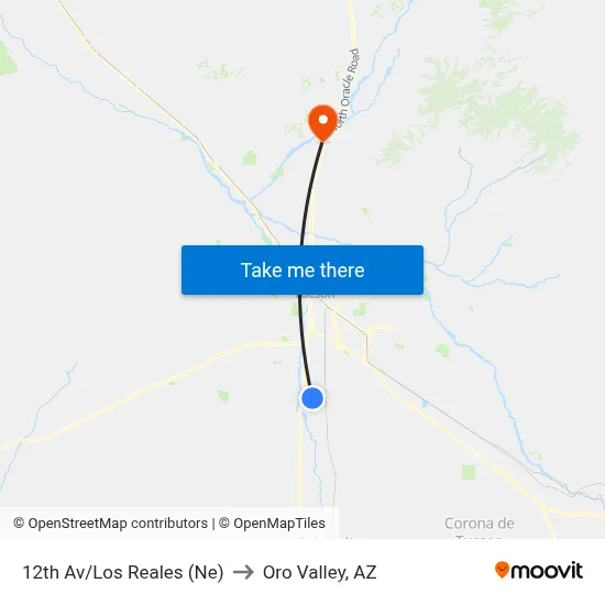 12th Av/Los Reales (Ne) to Oro Valley, AZ map