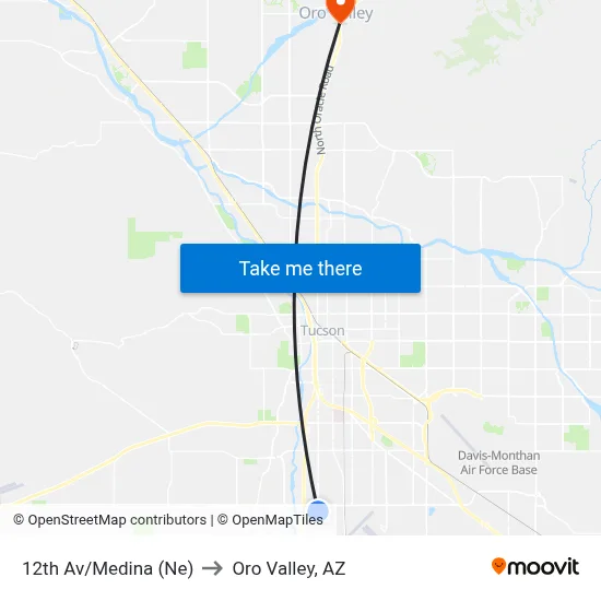 12th Av/Medina (Ne) to Oro Valley, AZ map