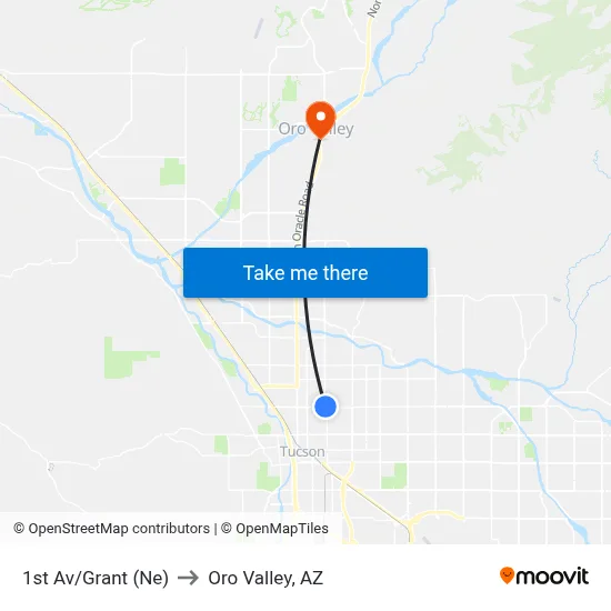 1st Av/Grant (Ne) to Oro Valley, AZ map