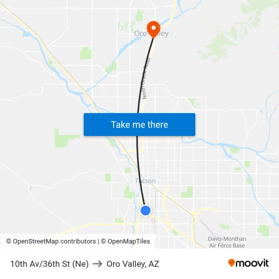 10th Av/36th St (Ne) to Oro Valley, AZ map