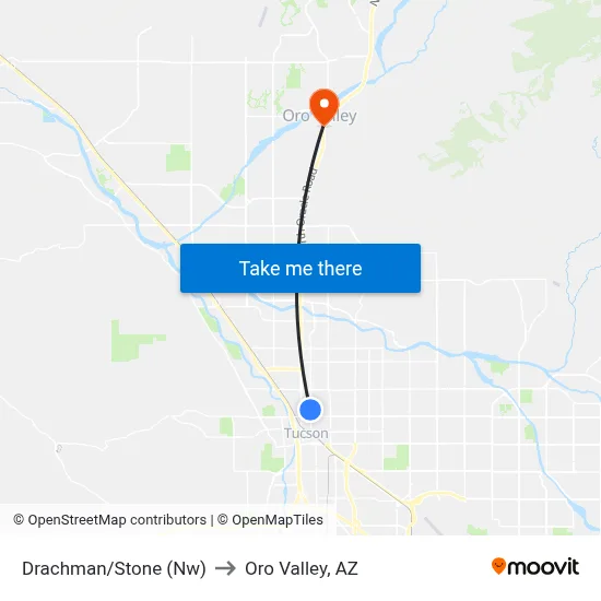 Drachman/Stone (Nw) to Oro Valley, AZ map