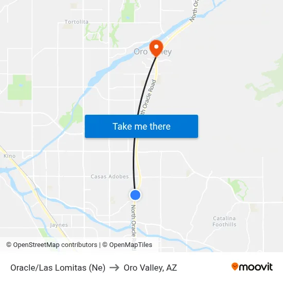 Oracle/Las Lomitas (Ne) to Oro Valley, AZ map