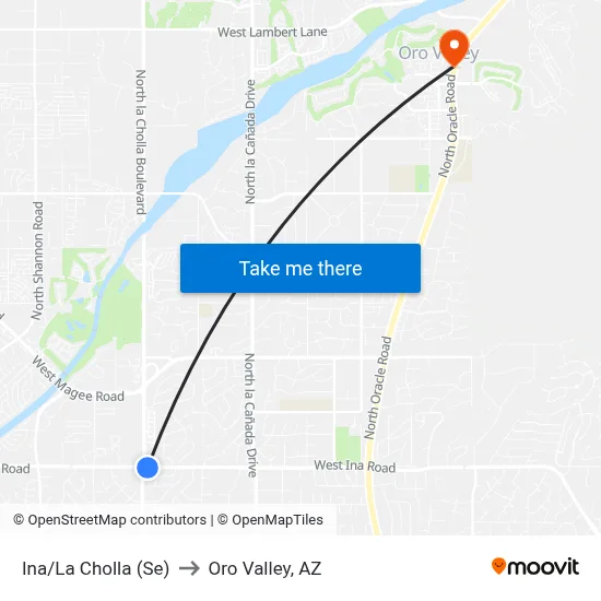 Ina/La Cholla (Se) to Oro Valley, AZ map