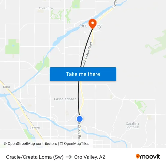 Oracle/Cresta Loma (Sw) to Oro Valley, AZ map