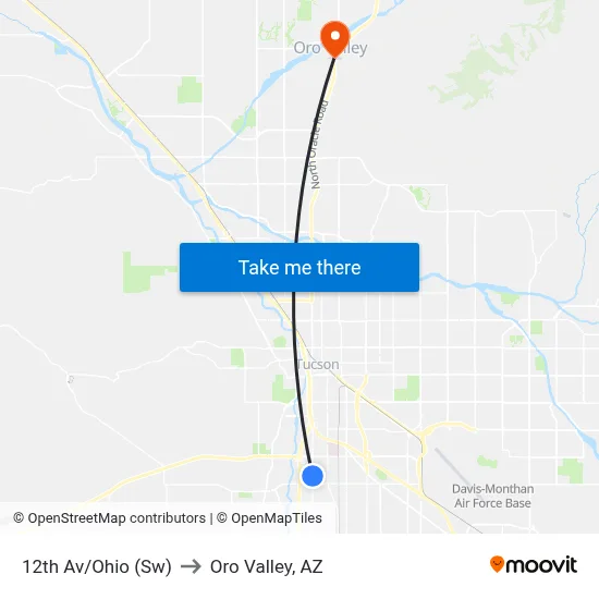 12th Av/Ohio (Sw) to Oro Valley, AZ map