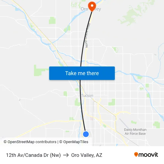 12th Av/Canada Dr (Nw) to Oro Valley, AZ map