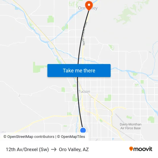 12th Av/Drexel (Sw) to Oro Valley, AZ map
