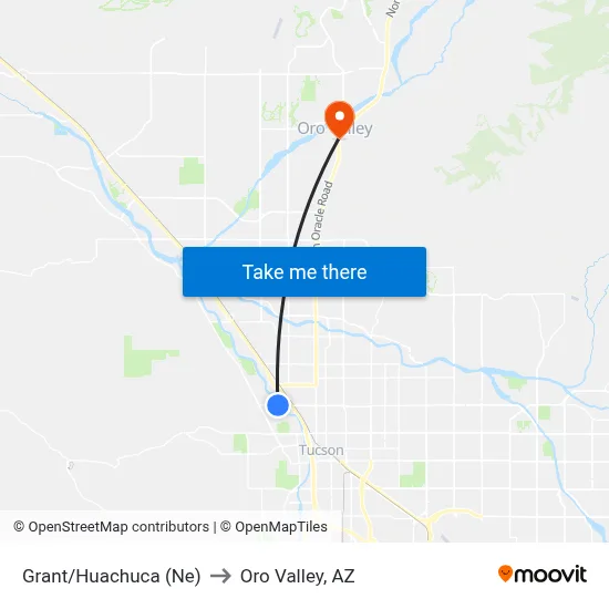 Grant/Huachuca (Ne) to Oro Valley, AZ map