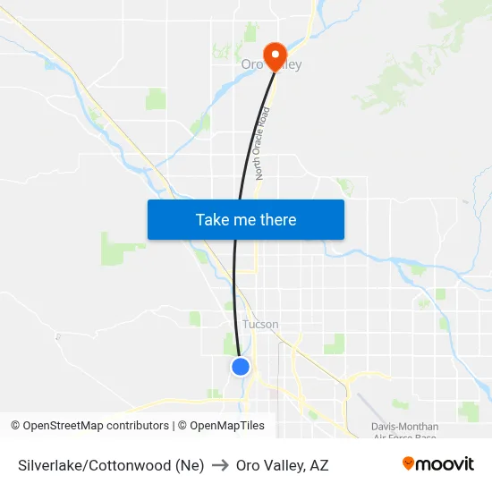 Silverlake/Cottonwood (Ne) to Oro Valley, AZ map
