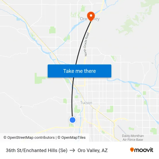 36th St/Enchanted Hills (Se) to Oro Valley, AZ map