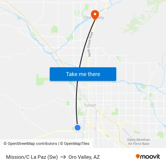 Mission/C La Paz (Sw) to Oro Valley, AZ map