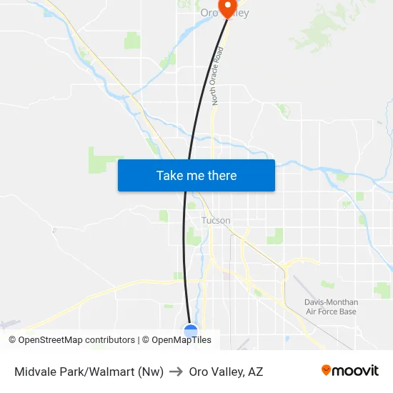 Midvale Park/Walmart (Nw) to Oro Valley, AZ map