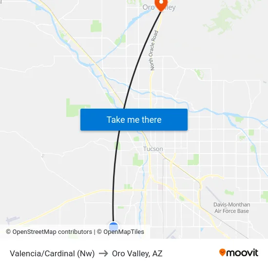 Valencia/Cardinal (Nw) to Oro Valley, AZ map