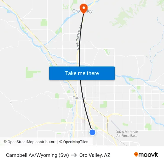 Campbell Av/Wyoming (Sw) to Oro Valley, AZ map