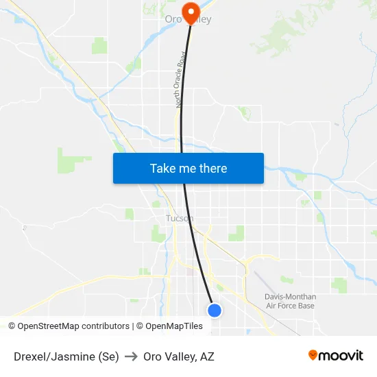 Drexel/Jasmine (Se) to Oro Valley, AZ map
