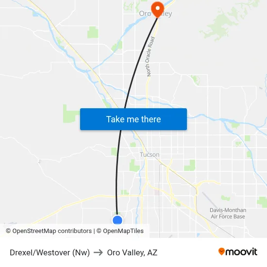 Drexel/Westover (Nw) to Oro Valley, AZ map