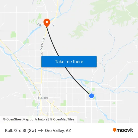 Kolb/3rd St (Sw) to Oro Valley, AZ map