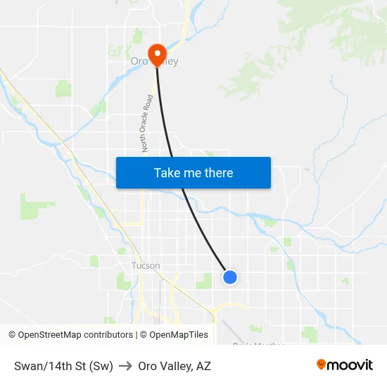 Swan/14th St (Sw) to Oro Valley, AZ map