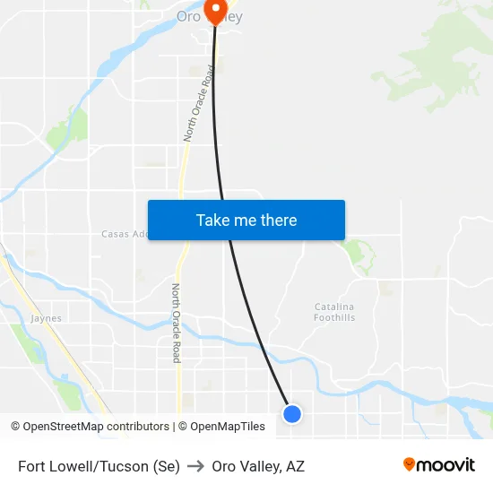 Fort Lowell/Tucson (Se) to Oro Valley, AZ map