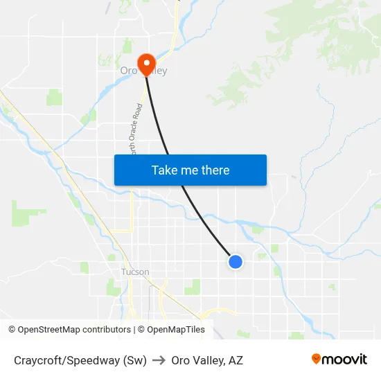 Craycroft/Speedway (Sw) to Oro Valley, AZ map