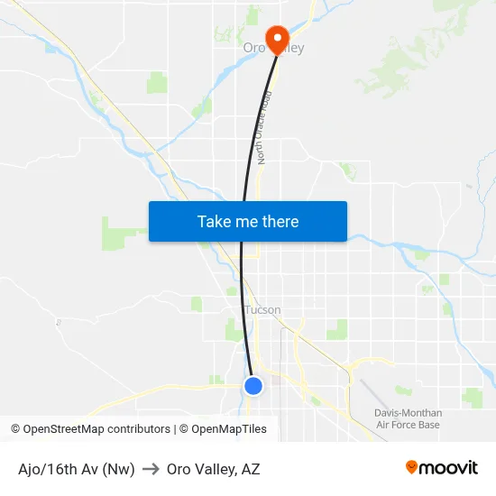 Ajo/16th Av (Nw) to Oro Valley, AZ map
