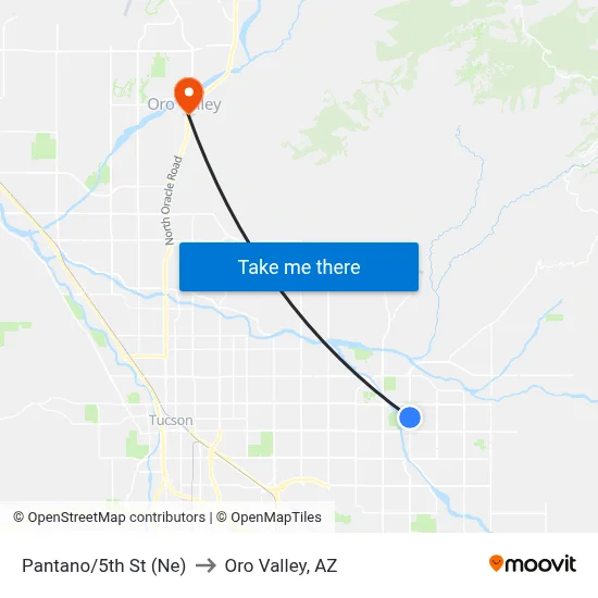 Pantano/5th St (Ne) to Oro Valley, AZ map