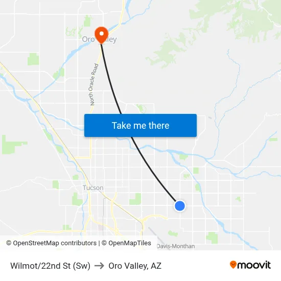 Wilmot/22nd St (Sw) to Oro Valley, AZ map