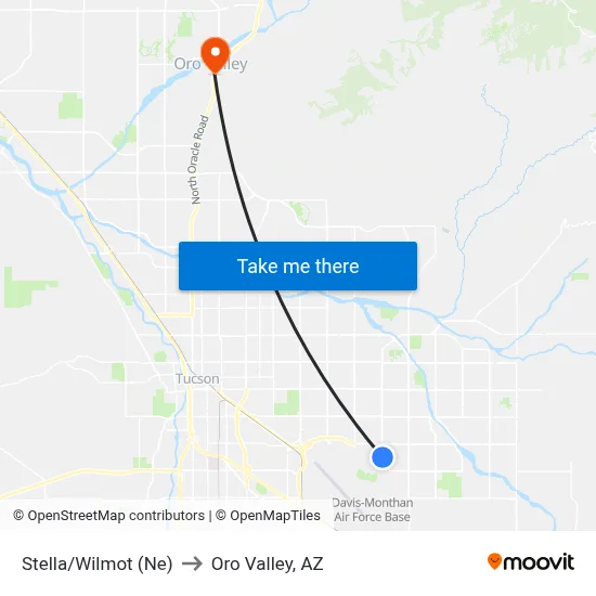 Stella/Wilmot (Ne) to Oro Valley, AZ map