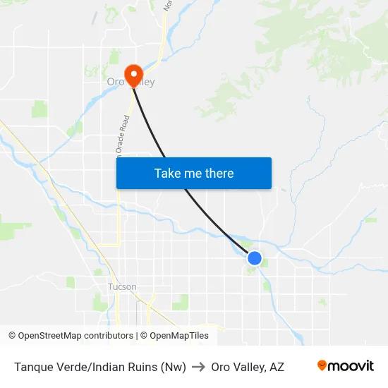 Tanque Verde/Indian Ruins (Nw) to Oro Valley, AZ map