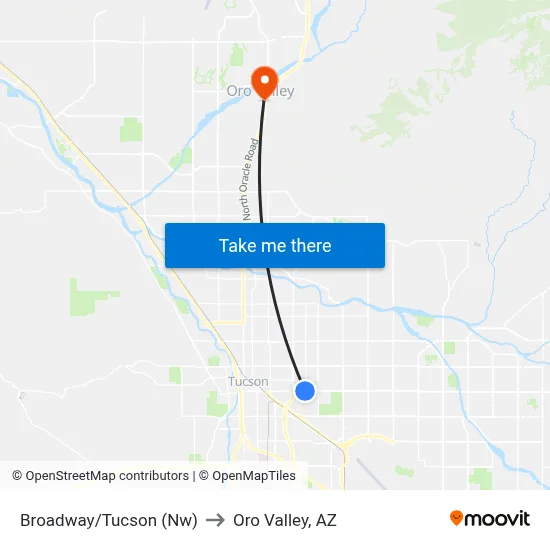 Broadway/Tucson (Nw) to Oro Valley, AZ map