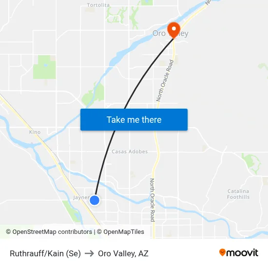 Ruthrauff/Kain (Se) to Oro Valley, AZ map