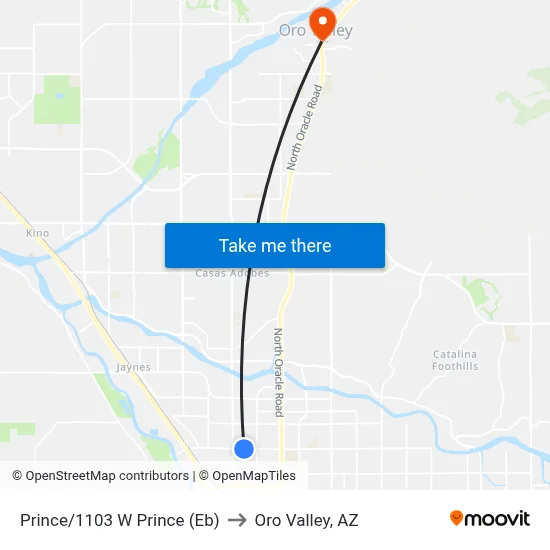 Prince/1103 W Prince (Eb) to Oro Valley, AZ map
