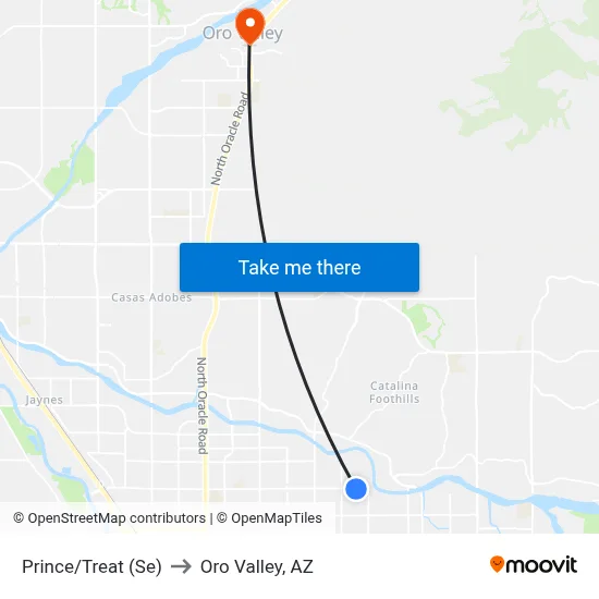 Prince/Treat (Se) to Oro Valley, AZ map