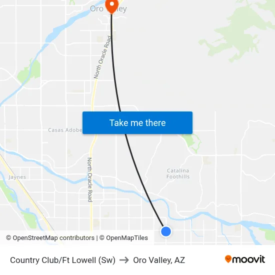 Country Club/Ft Lowell (Sw) to Oro Valley, AZ map