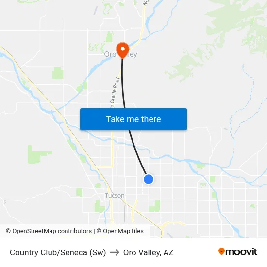 Country Club/Seneca (Sw) to Oro Valley, AZ map