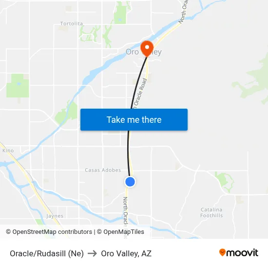 Oracle/Rudasill (Ne) to Oro Valley, AZ map